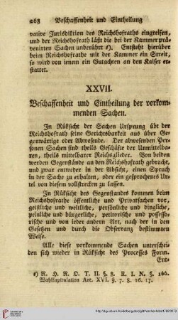 XXVII. Beschaffenheit und Eintheilung der vorkommenden Sachen