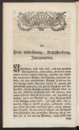 IV. Freye Uebersetzung, Rechtschreibung, Interpunction