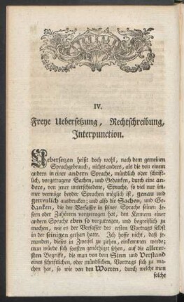IV. Freye Uebersetzung, Rechtschreibung, Interpunction