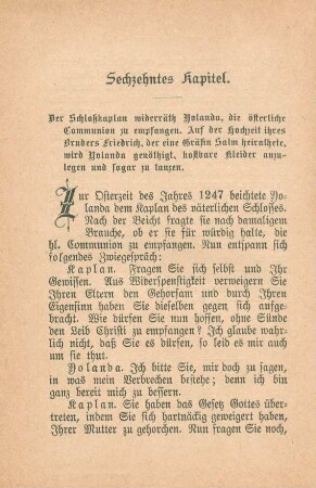 Sechzehntes Kapitel. Der Schloßkaplan widerräth Yolanda, die österliche Communion zu empfangen. ...