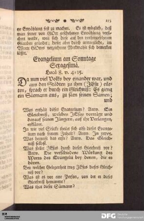 Evangelium am Sonntage Sexagesimae.
