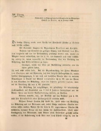 XII. Sitzung. Verhandelt ... zu Berlin, am 4. Februar 1848