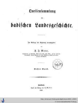 Band 1: Quellensammlung der badischen Landesgeschichte