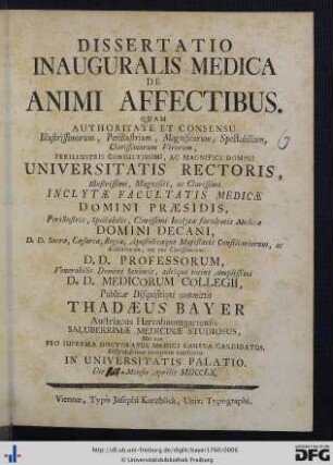 Dissertatio Inauguralis Medica De Animi Affectibus