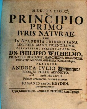 Meditatio de Principio Primo Ivris Natvrae