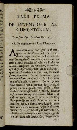 Pars Prima. De Inventione Argumentorum.