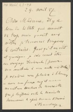 Brief an Enole Mendelssohn : 29.04.1887
