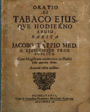 Oratio de tabaco eiusque hodierno abusu