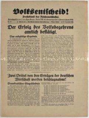 Pressemitteilung des "Reichsausschusses für das deutsche Volksbegehren" gegen den Young-Plan