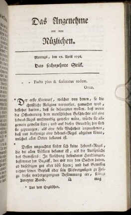 Das sechszehnte Stück. Montags, den 19. April 1756.