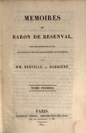 Mémoires du Baron de Besenval. 1