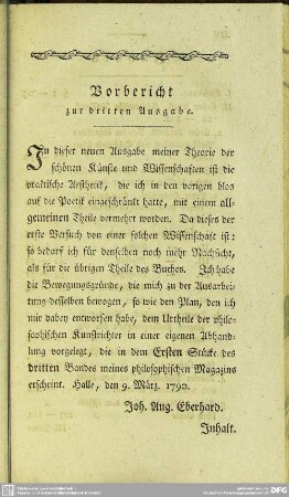 Vorbericht zu der dritten Ausgabe