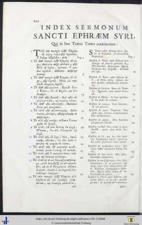 Index Sermonum Sancti Ephraem Syri.