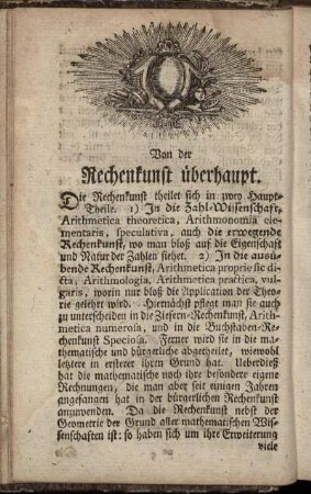 Von der Rechenkunst überhaupt.