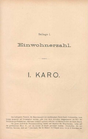 Beilage I. Einwohnerzahl