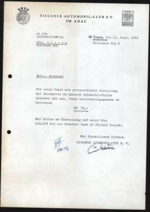 Firmenbriefkopf Siegener Automobilclub e.V. (ADAC)