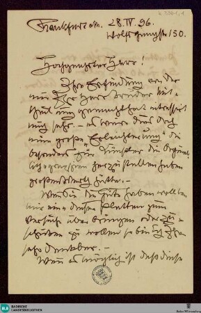 Brief von Hans Thoma an Unbekannt vom 28.04.1896 - K 3361, 1