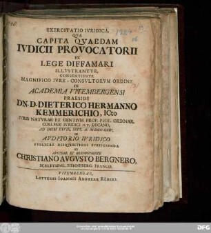 Exercitatio Ivridica, Qva Capita Qvaedam Ivdicii Provocatorii Ex Lege Diffamari