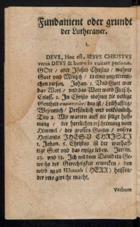Fundament oder grundt der Lutheraner.