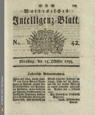 No. 42. Dienstag, den 15. Oktober 1793