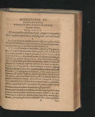 Disputatio VI. Respondente Vincentio Gerstmanno.