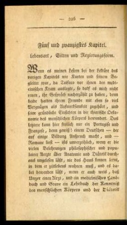 Fünf und zwanzigstes Kapitel. Lebensart, Sitten und Regierungsform.