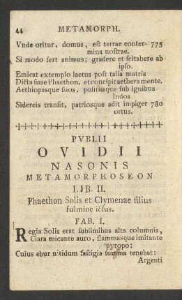 Lib. II. Phaethon Solis et Clymenae filius fulmine ictus