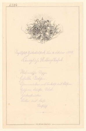 Menükarte : Königliche Mittagstafel, Jagdschloß Hubertusstock