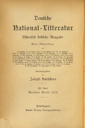 Goethes Werke, 17. Wahrheit und Dichtung ; 1