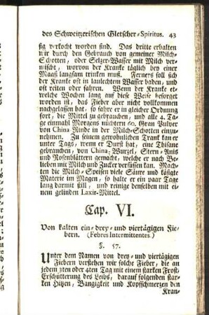 Cap. VI. Von kalten ein- drey- und viertägigen Fiebern. (Febres Intermittentes)