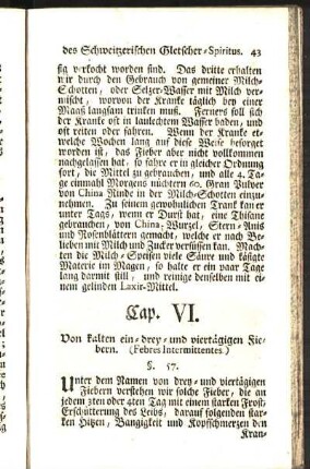 Cap. VI. Von kalten ein- drey- und viertägigen Fiebern. (Febres Intermittentes)