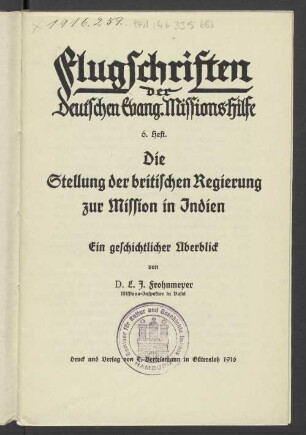 Die Stellung der britischen Regierung zur Mission in Indien : ein geschichtlicher Überblick