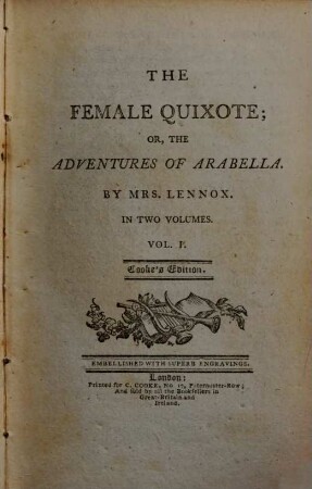 The female Quixote, or the adventures of Arabella : embellished with superb engravings, Vol. 1