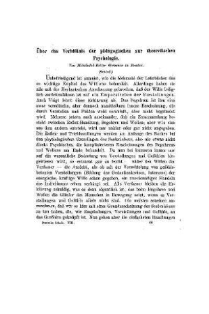 Über das Verhältnis der pädagogischen zur theoretischen Psychologie : (Schluß)