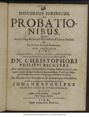 Discursus Iuridicus, De Probationibus