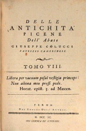 Delle Antichitá Picene, 8