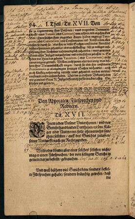 Tit. XVII. Von Advocaten, Fürsprechen und Rednern. - Tit. XXIIII. Von Reconventionen und Gegenklagen.