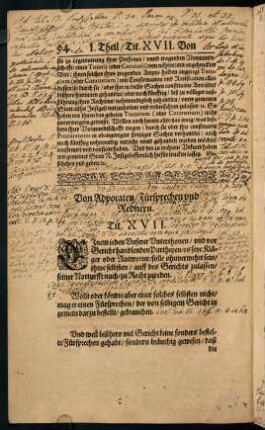 Tit. XVII. Von Advocaten, Fürsprechen und Rednern. - Tit. XXIIII. Von Reconventionen und Gegenklagen.