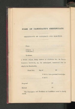 Form of Candidate´s Certificate.