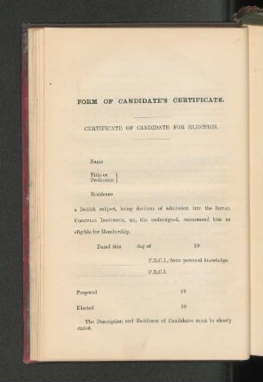Form of Candidate´s Certificate.