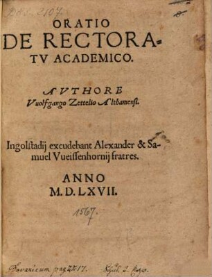 Oratio De Rectoratu Academico