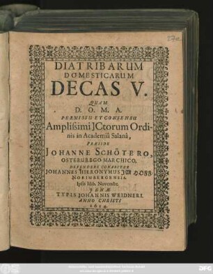 Diatribarum Domesticarum Decas V.