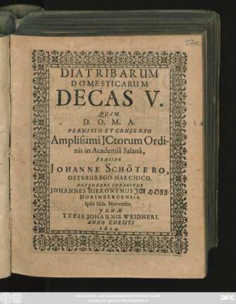 Diatribarum Domesticarum Decas V.