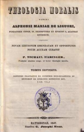 Theologia moralis Sancti Alphonsi Maria de Liguori. 7.