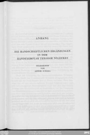 Die handschriftlichen Ergänzungen in dem Handexemplar Theodor Nöldekes : Anhang