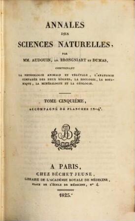 Annales des sciences naturelles. 5, 5. 1825