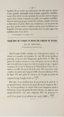 Trisection de l'angle au moyen du limacon de pascal.