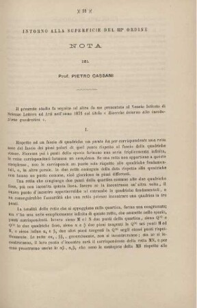 Intorno alla superficie del III° ordine.