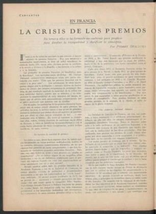 En Francia : La crisis de los premios