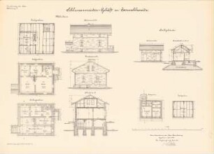 Kanalisierung der Oder Schleuse, Januschkowitz: Schleusenmeistergehöft: Ansichten, Grundrisse, Schnitte 1:100